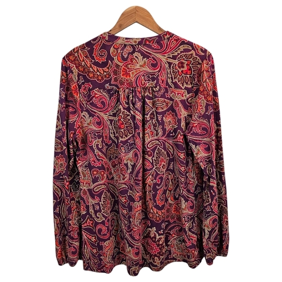 Lauren Ralph Lauren Cotton Paisley V-Neck Top Size XL Burgundy Red Casual Boho - Picture 4 of 14